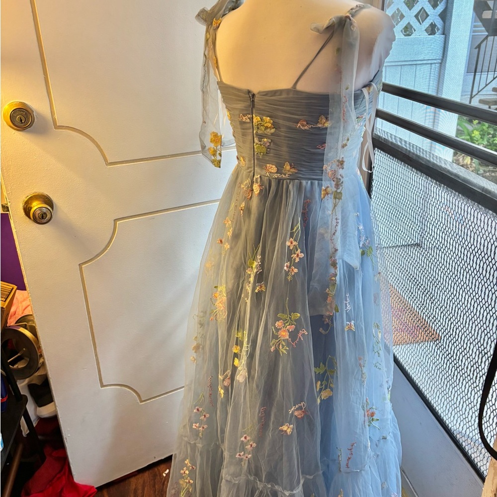 Floral Embroidered Blue Dress - Picture 10 of 11
